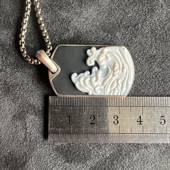 David Yurman Waves Dog Tag w/ White Agate & DY Small Box Chain Necklace 22" - Picture 9 of 13